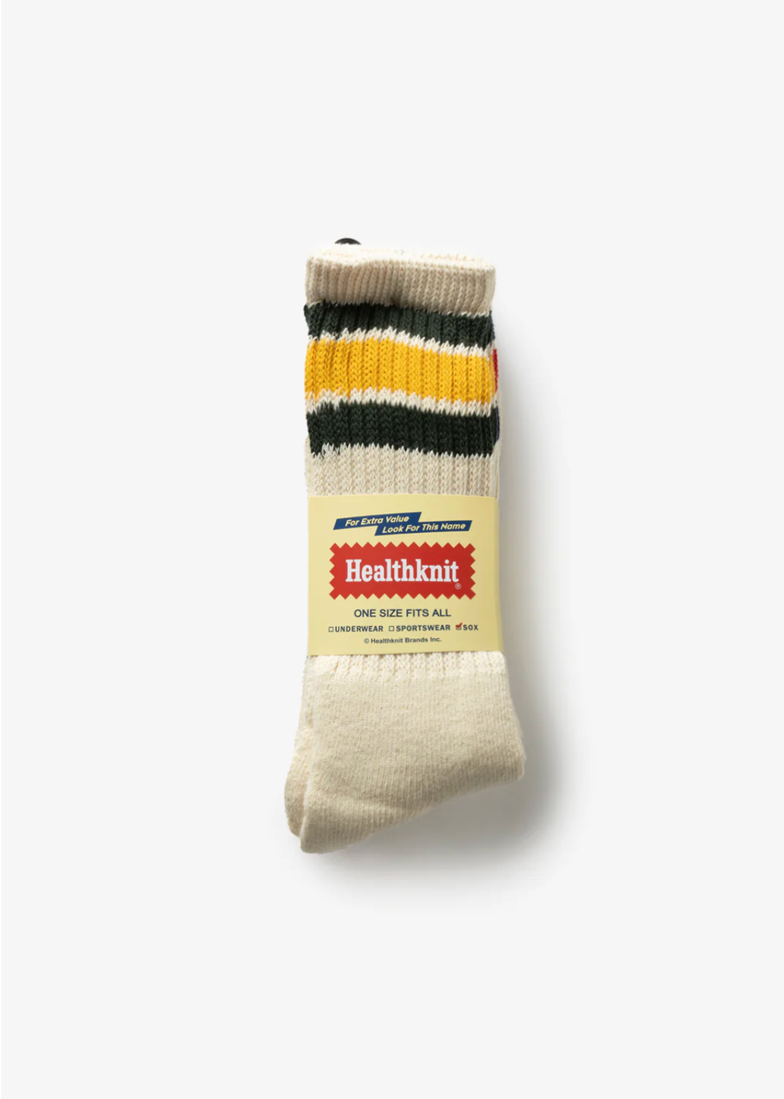 Healthknit 3 Pack Crew Socks - Off White / Striped