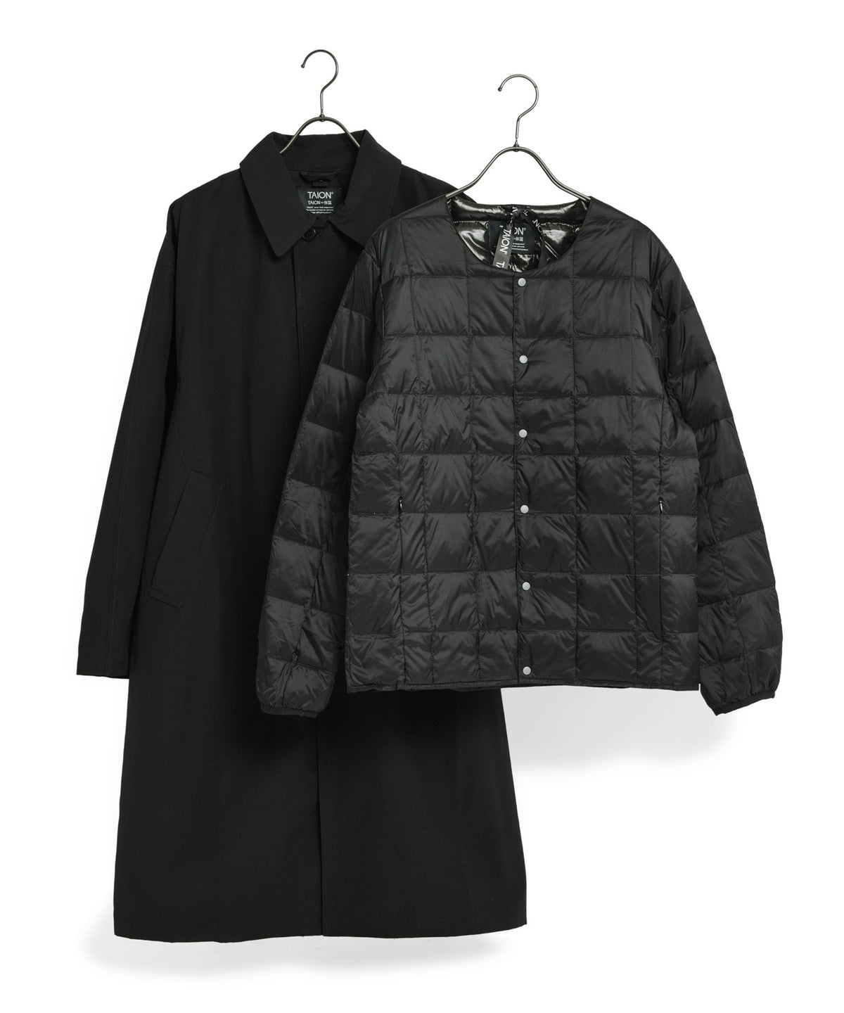 Taion Bal Collar Coat Set + Down Jacket - Black