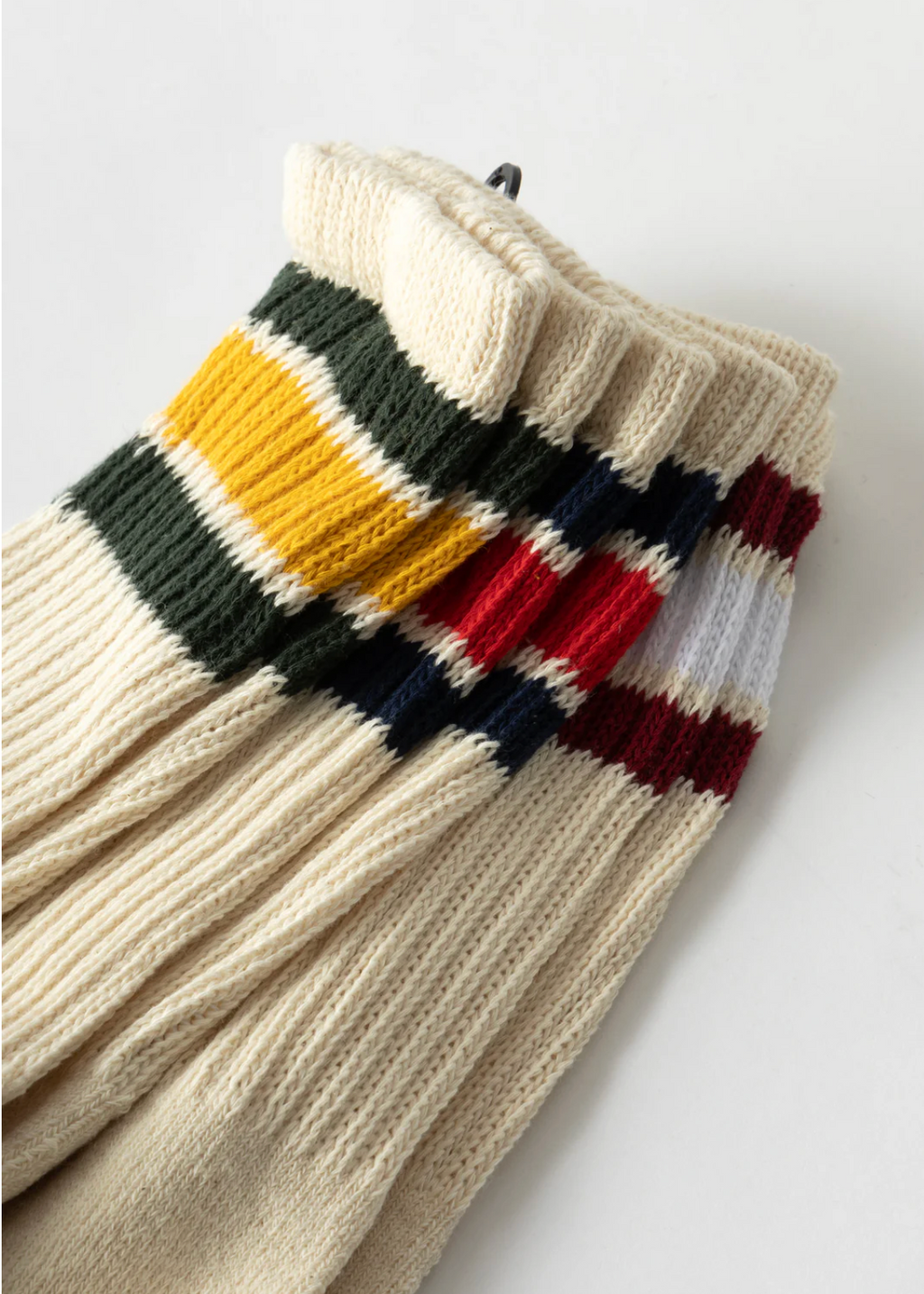 Healthknit 3 Pack Crew Socks - Off White / Striped