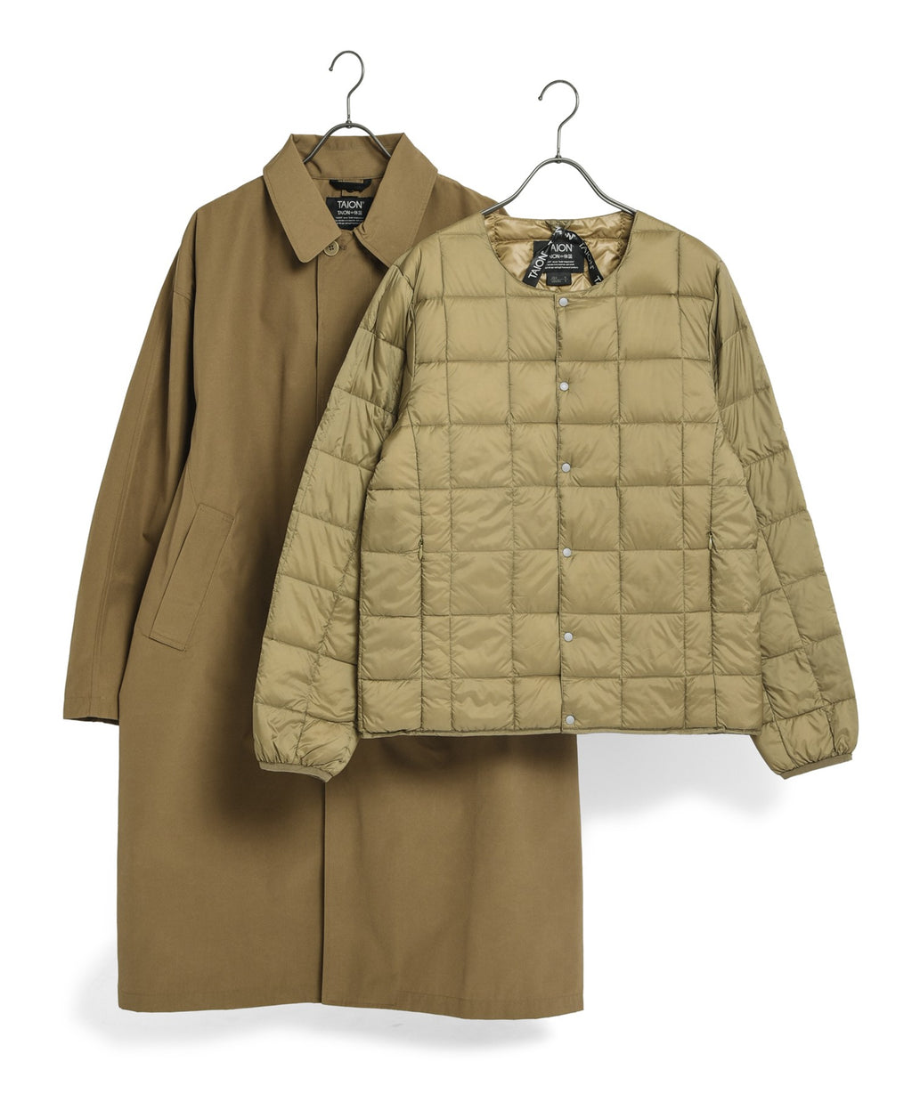 Taion Bal Collar Coat Set + Down Jacket - Khaki