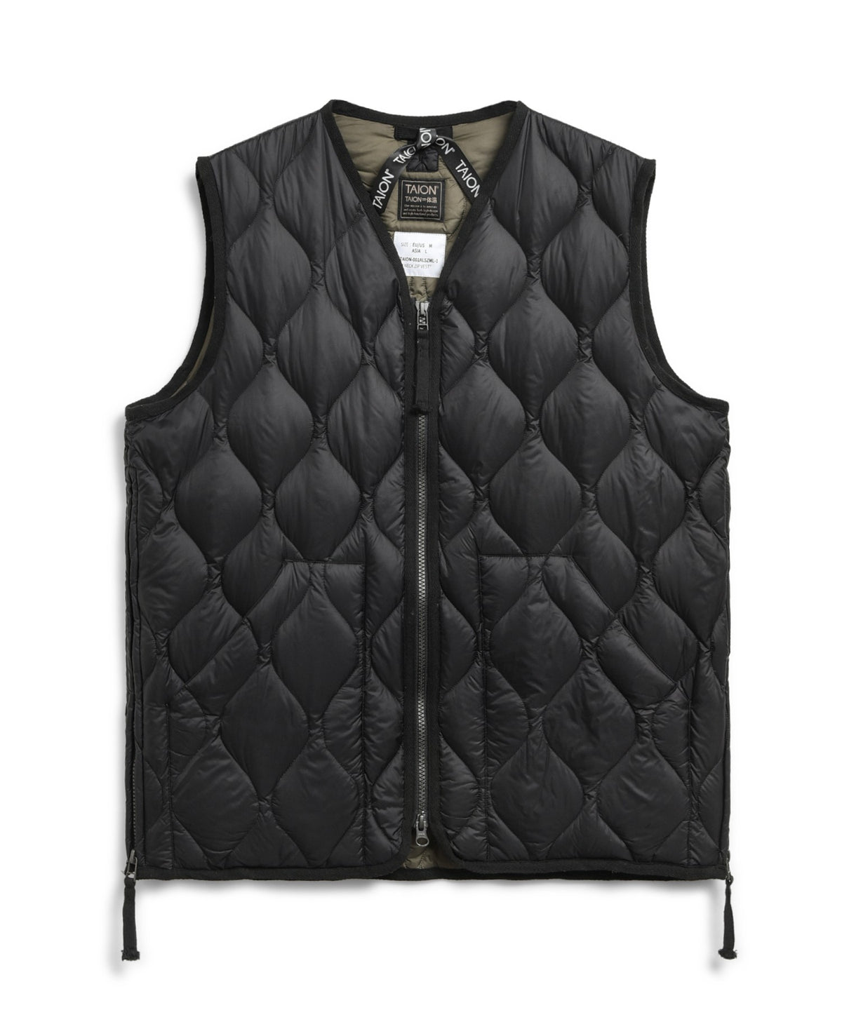 Taion Military V-Neck W-Zip Down Vest - Black
