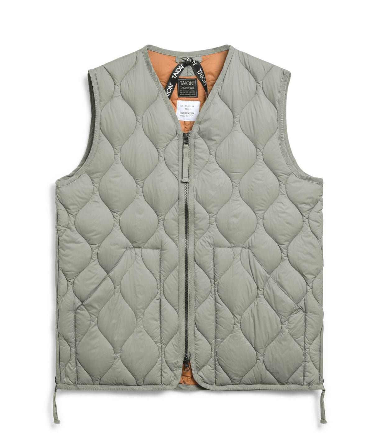 Taion Military V-Neck W-Zip Down Vest - Sage Green